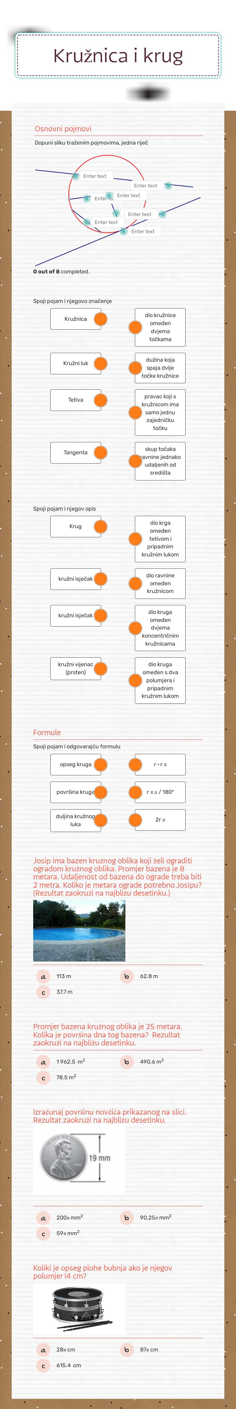 Kružnica i krug worksheet preview image