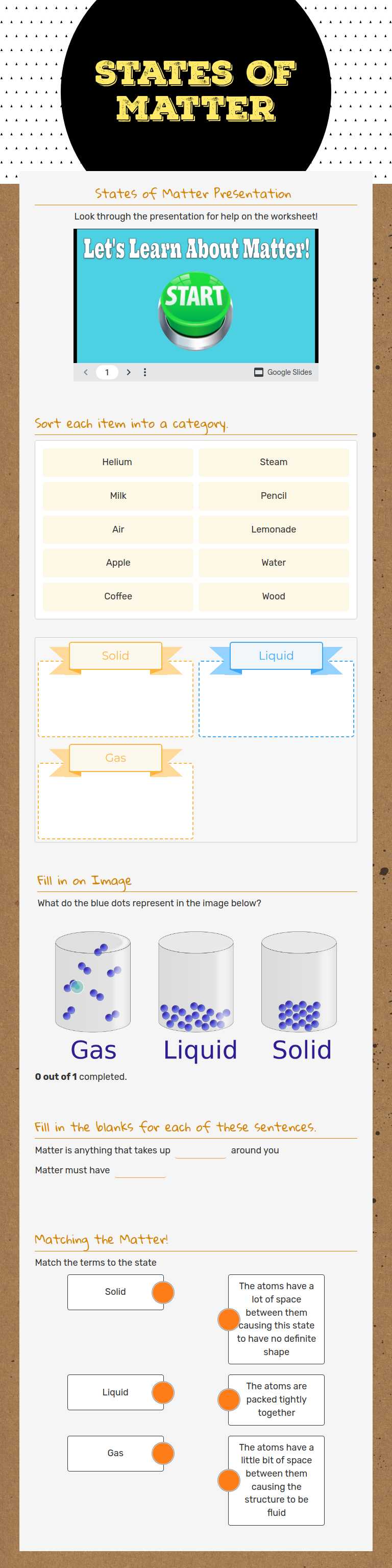 States Of Matter worksheet preview image
