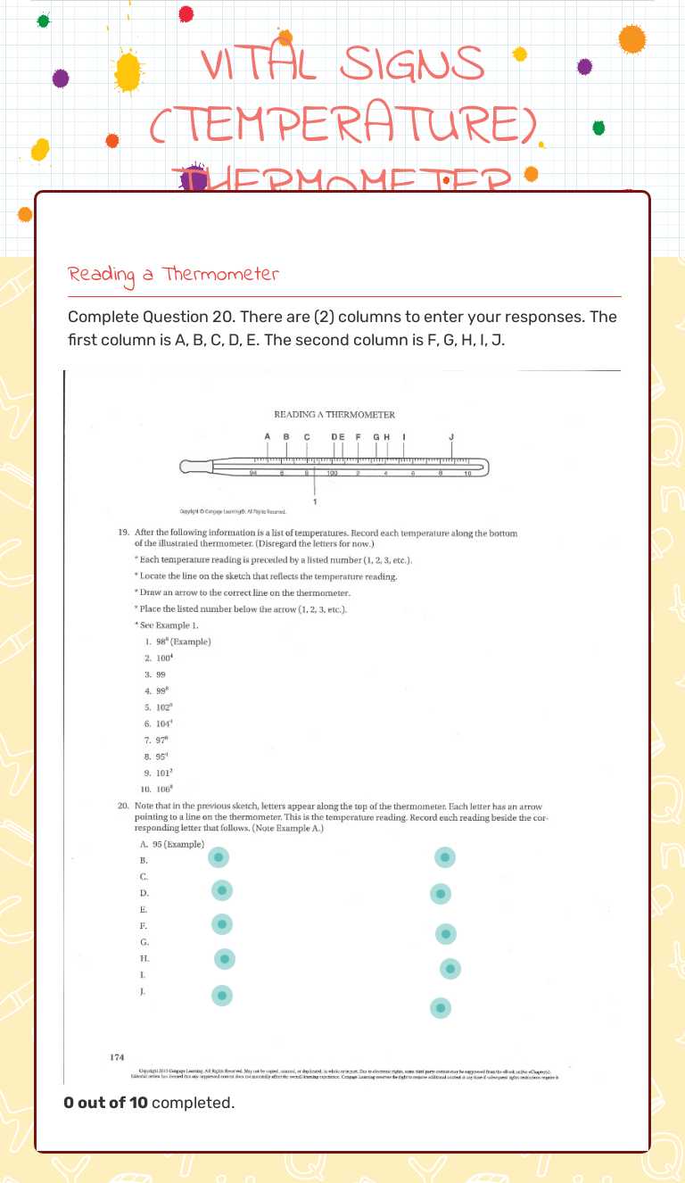 VITAL SIGNS (TEMPERATURE) THERMOMETER worksheet preview image