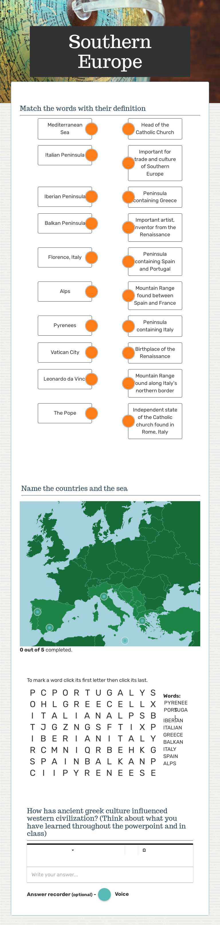 Southern Europe worksheet preview image