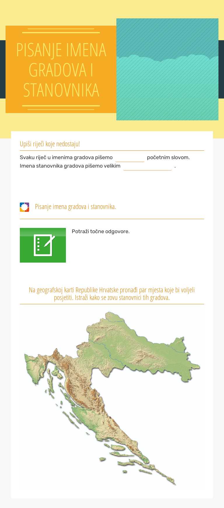 PISANJE IMENA GRADOVA I STANOVNIKA worksheet preview image