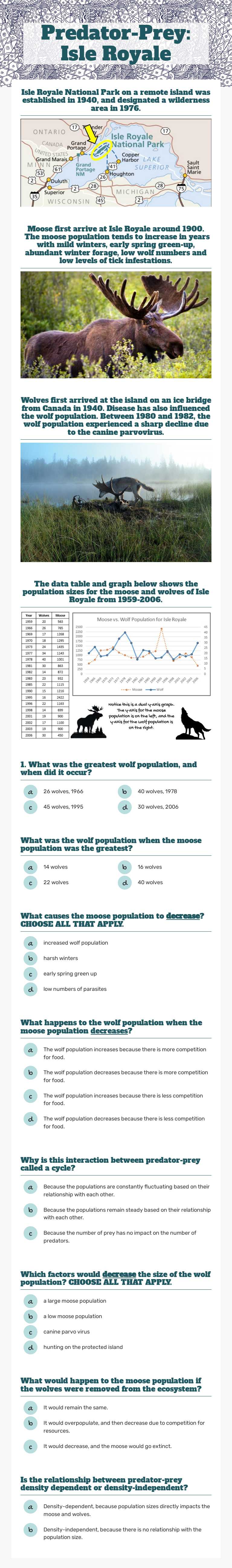 Predator-Prey:   Isle Royale worksheet preview image