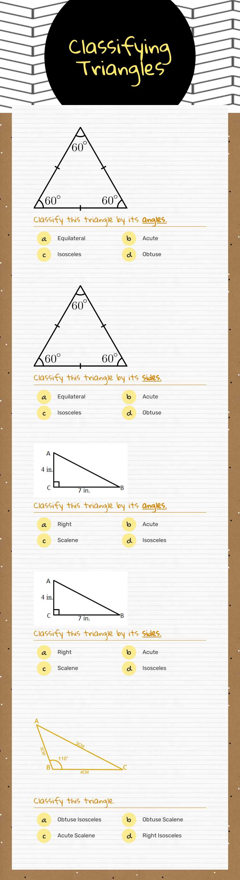 Classifying Triangles worksheet preview image