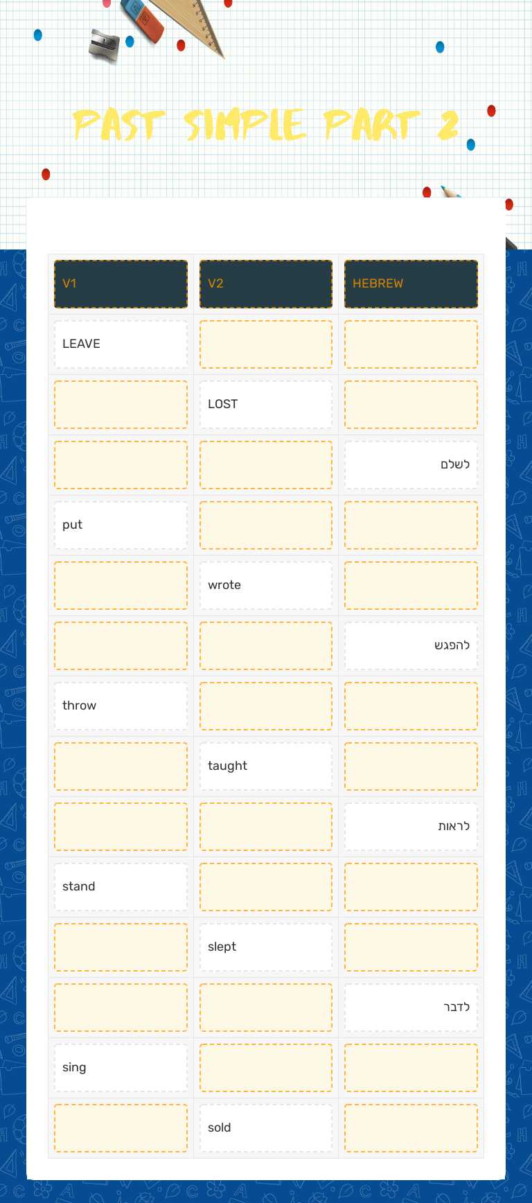 past simple part 2 Grade 7 worksheet preview
