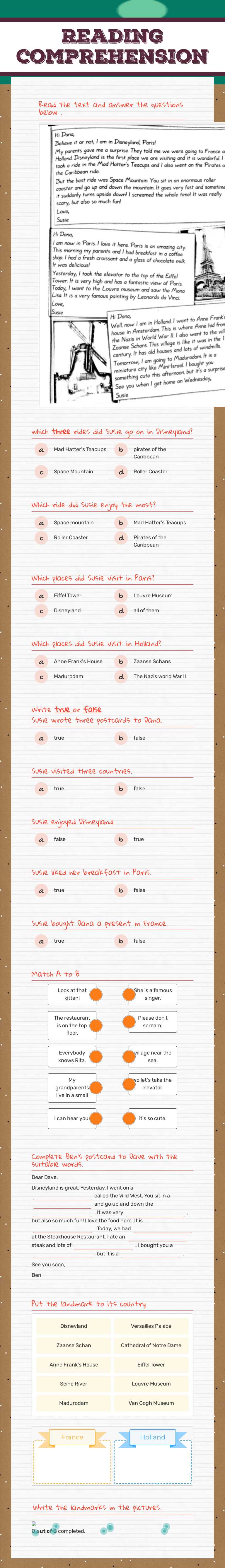 Reading comprehension worksheet preview image