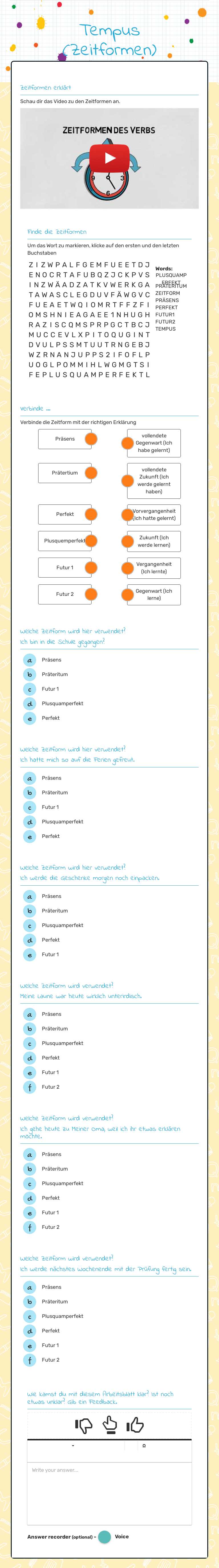 Tempus (Zeitformen) worksheet preview image