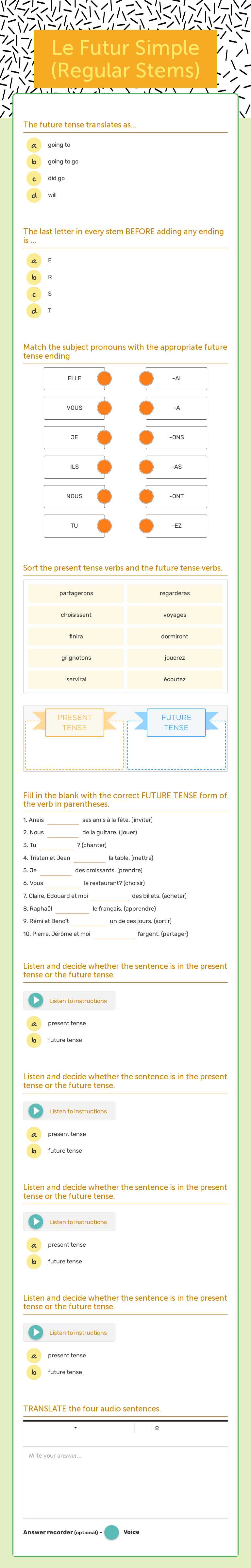 Le Futur Simple (Regular Stems) worksheet preview image