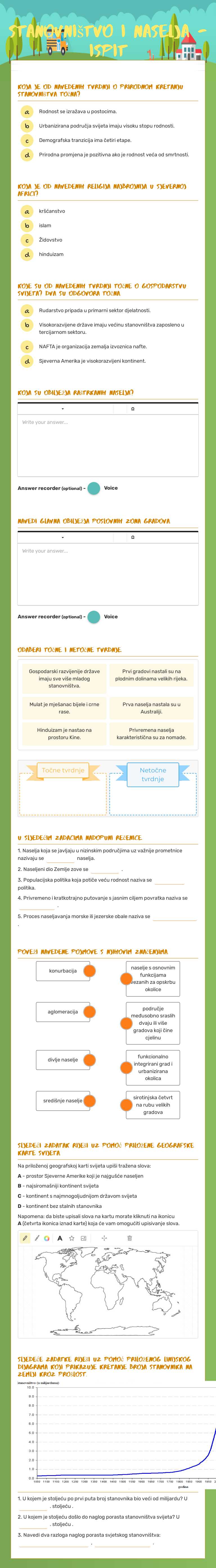 Stanovništvo i naselja - Ispit worksheet preview image