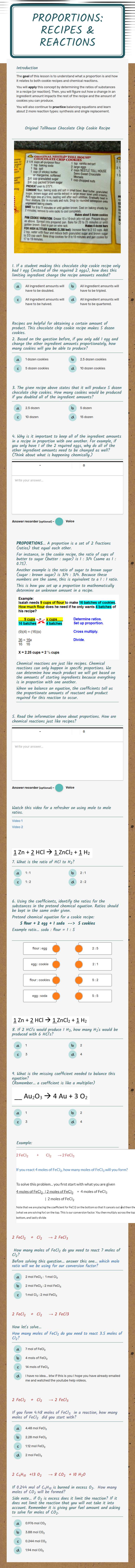 Proportions: Recipes & Reactions Grade 10 worksheet preview