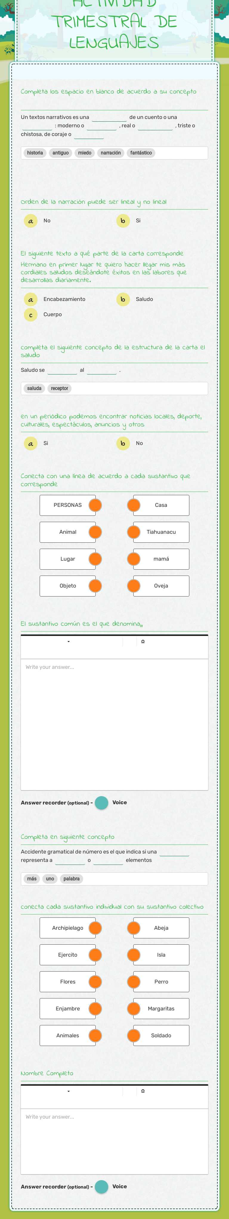 ACTIVIDAD  TRIMESTRAL DE LENGUAJES worksheet preview image