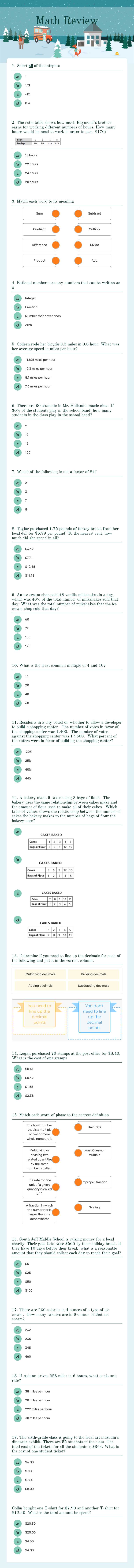 Math Review worksheet preview image