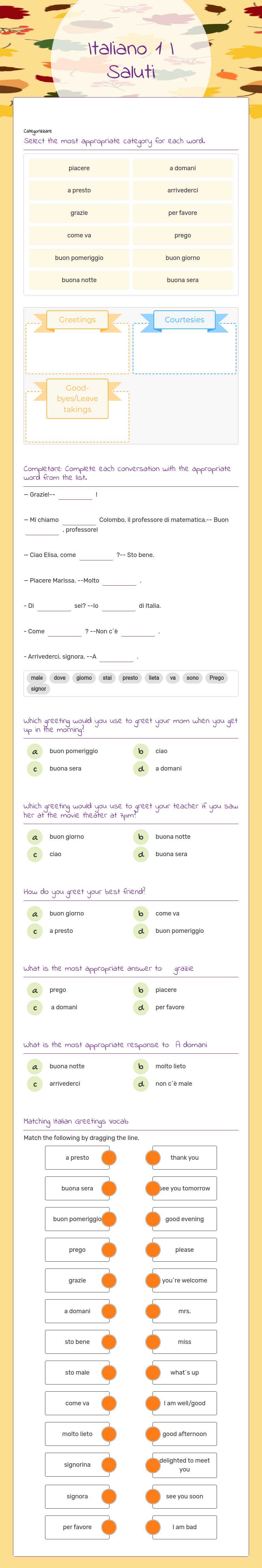 Italiano 1 
I Saluti worksheet preview image