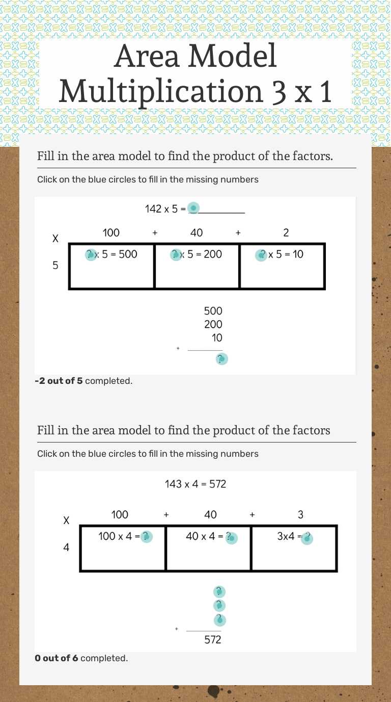 Area Model Multiplication 3 x 1 worksheet preview image