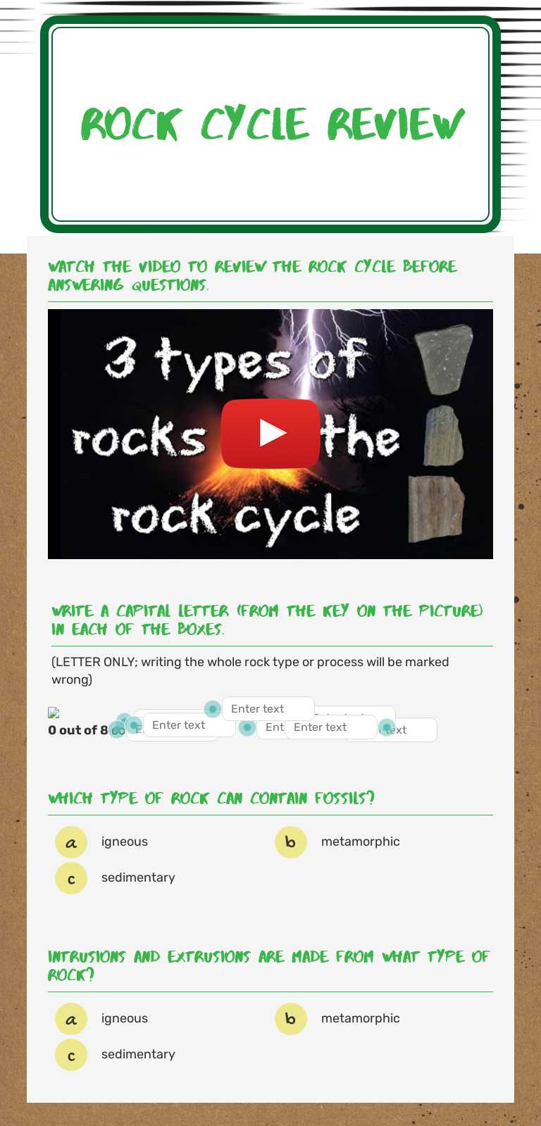 Rock Cycle Review worksheet preview image
