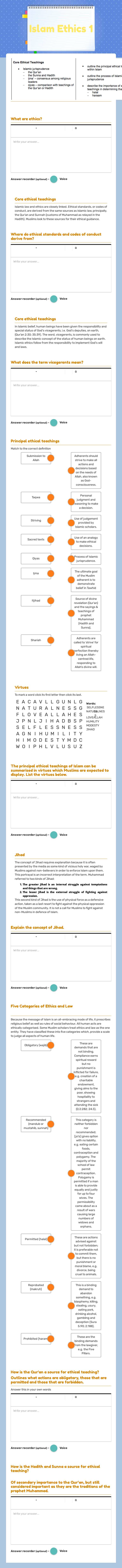 Islam Ethics 1 worksheet preview image