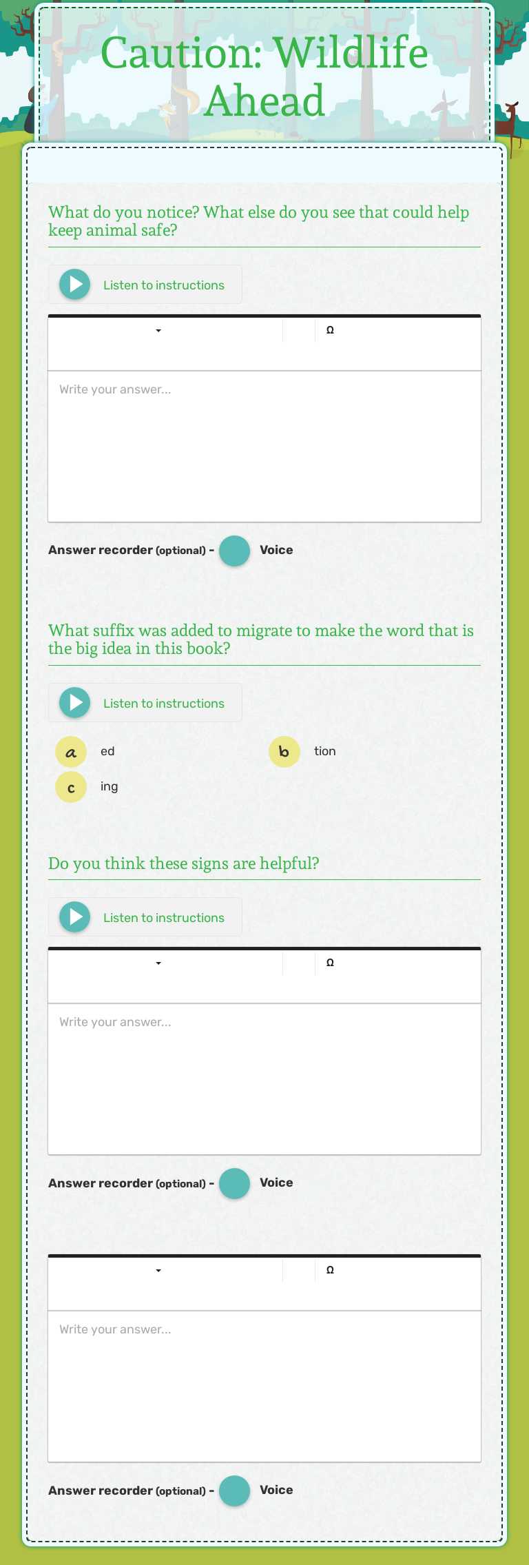 Caution:  Wildlife Ahead worksheet preview image