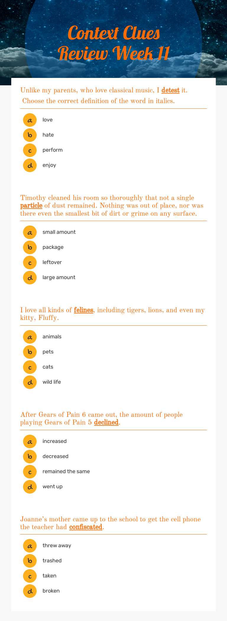 Context Clues Review Week 11 worksheet preview image