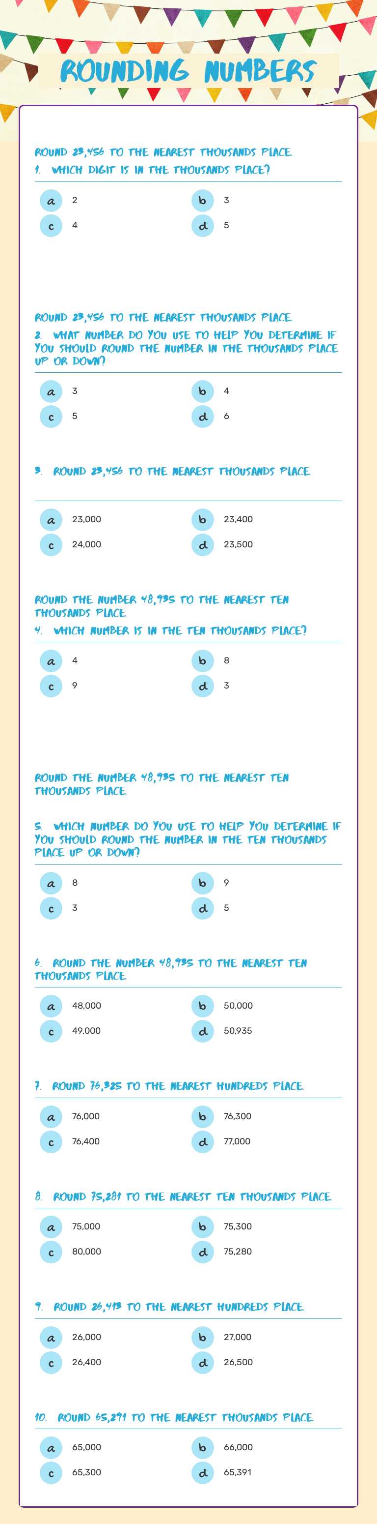 Rounding Numbers worksheet preview image
