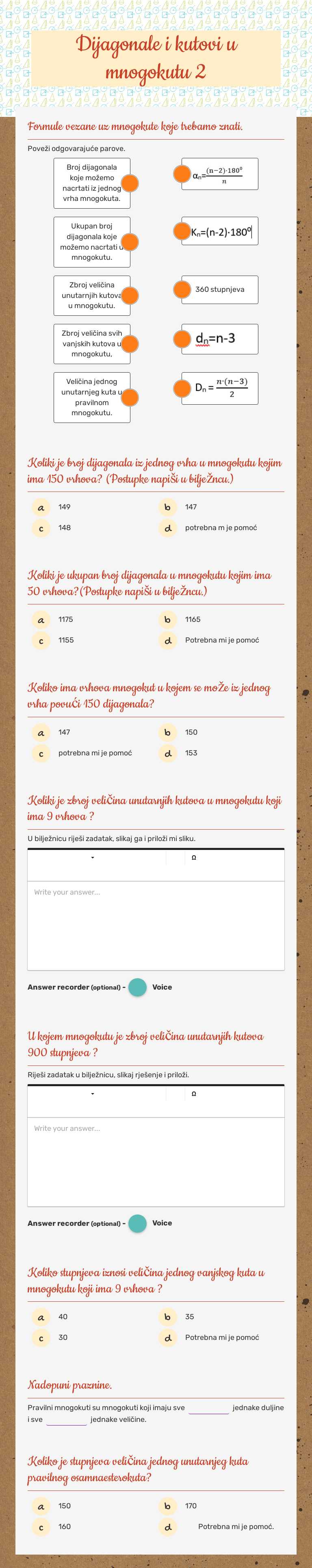 Dijagonale i kutovi u mnogokutu 2 worksheet preview image