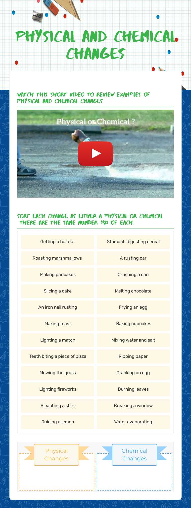 Physical and Chemical Changes worksheet preview image