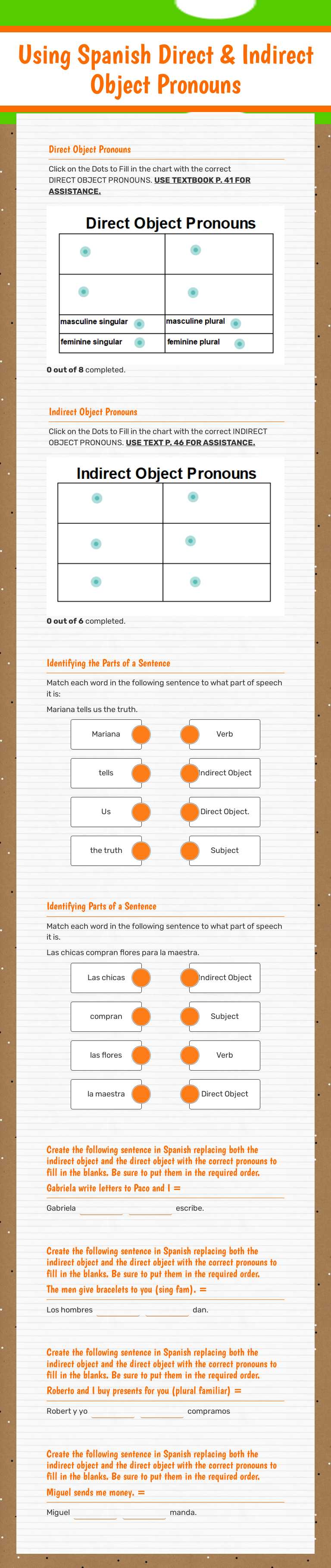 Using Spanish
Direct & Indirect Object Pronouns Grade 10 worksheet preview