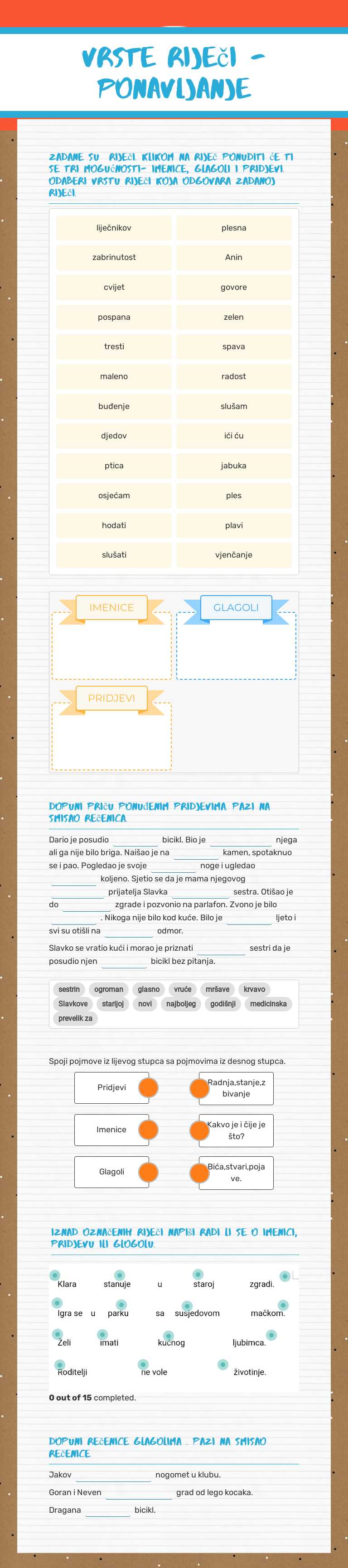vrste riječi - ponavljanje worksheet preview image