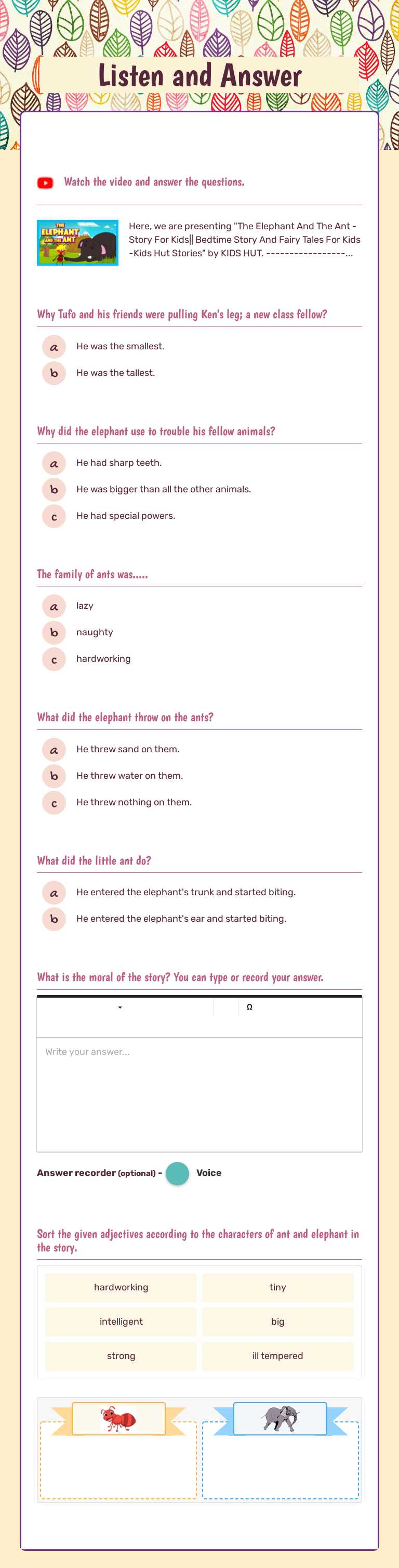 Listen and Answer Preschool worksheet preview