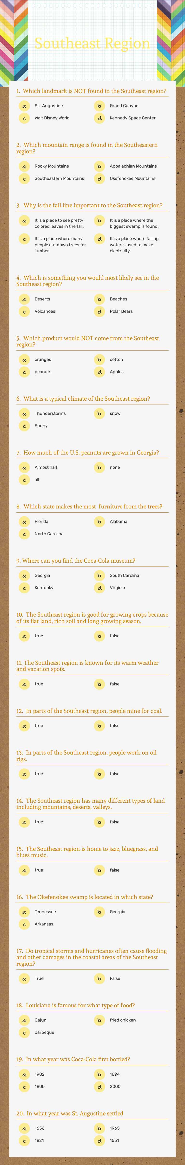 Southeast Region worksheet preview