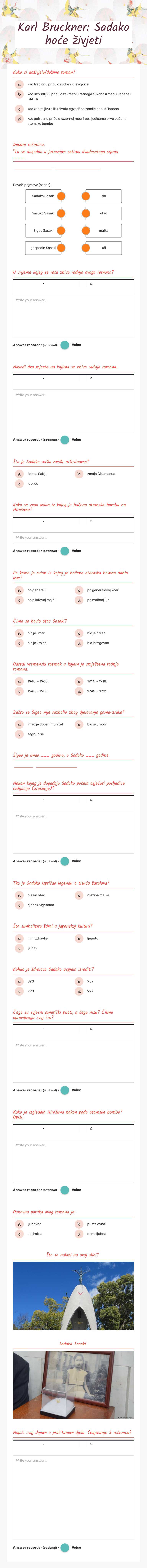 Karl Bruckner: Sadako hoće živjeti worksheet preview image