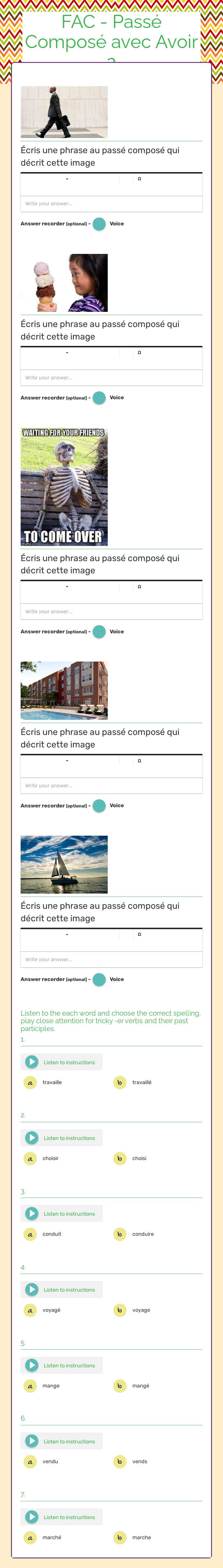 FAC - Passé Composé avec Avoir 2 worksheet preview image