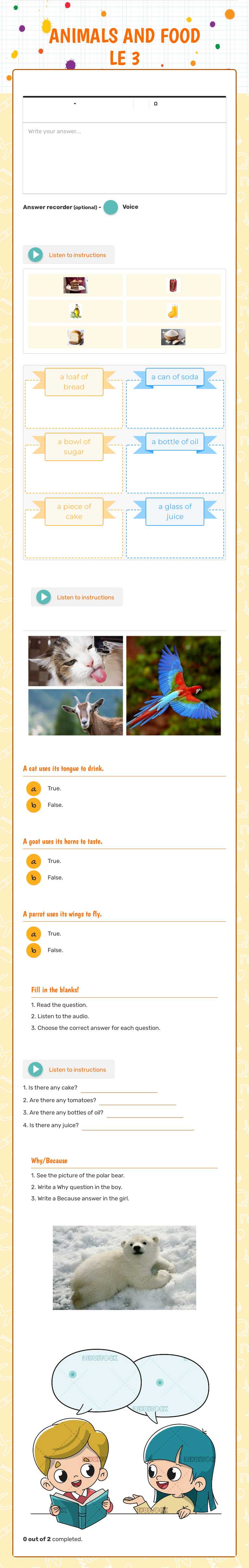 ANIMALS AND FOOD LE 3 Grade 5 worksheet preview