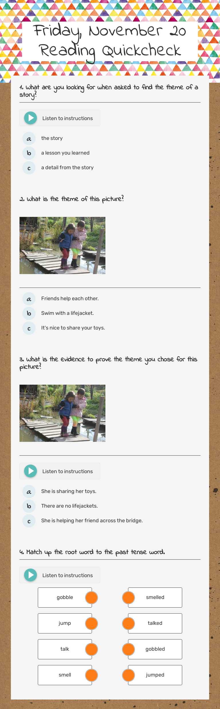 Friday, November 20 Reading Quickcheck worksheet preview image
