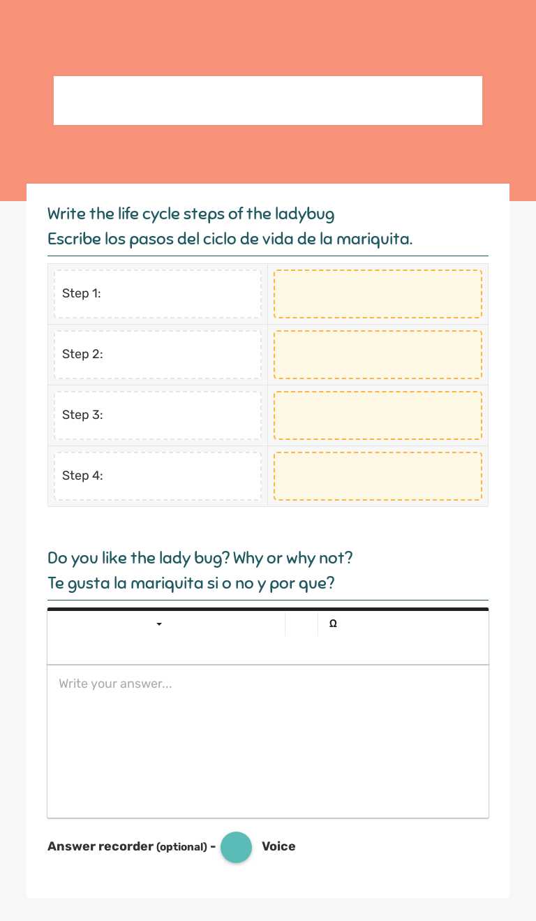 ciclo de vida de la mariquita Grade 4 worksheet preview