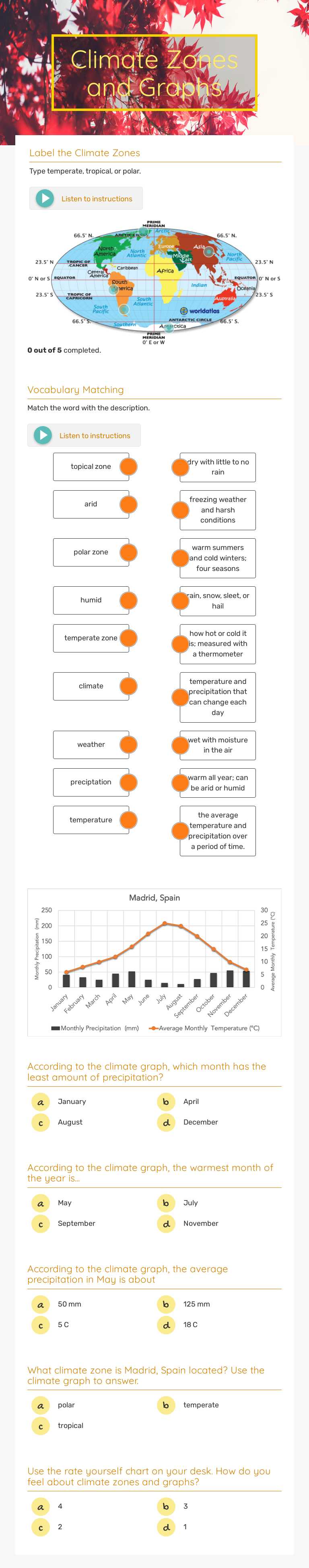 Climate Zones and Graphs Grade 6 worksheet preview