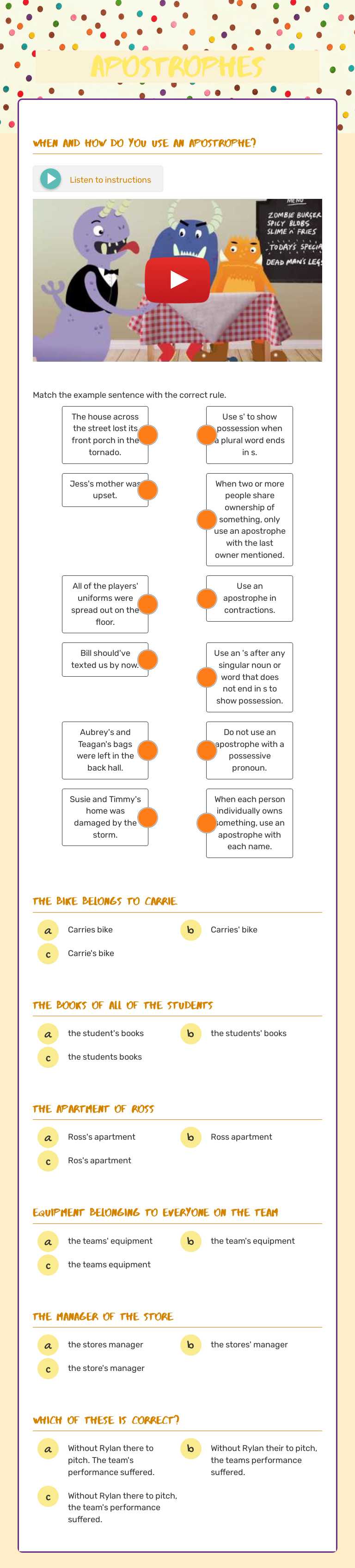 apostrophes worksheet preview image