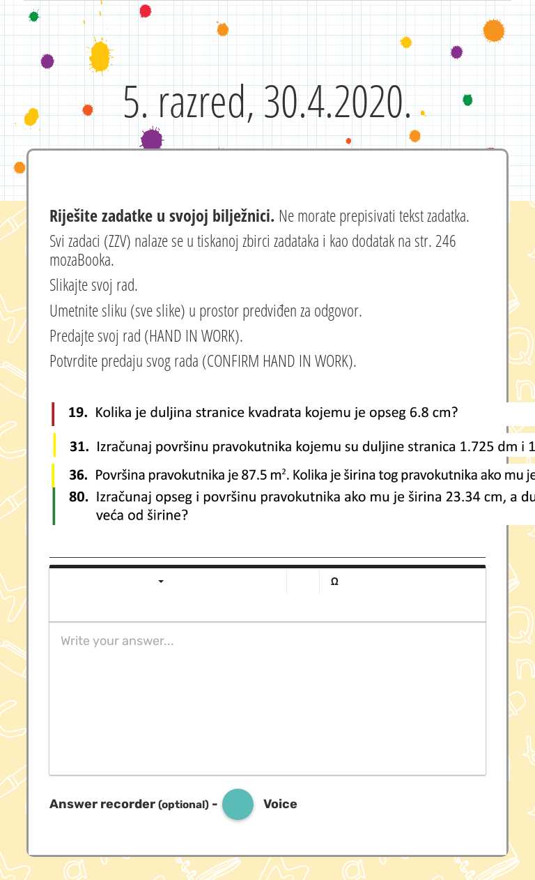 5. razred, 30.4.2020. Grade 6 worksheet preview