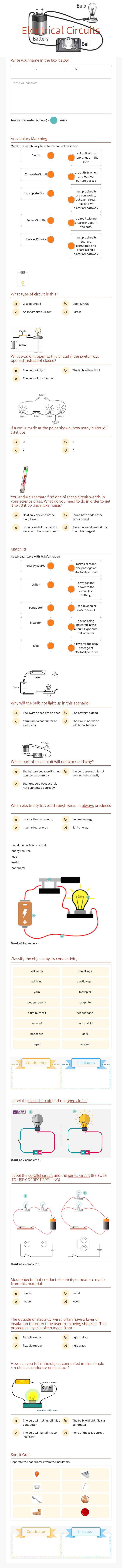 Electrical Circuits worksheet preview image