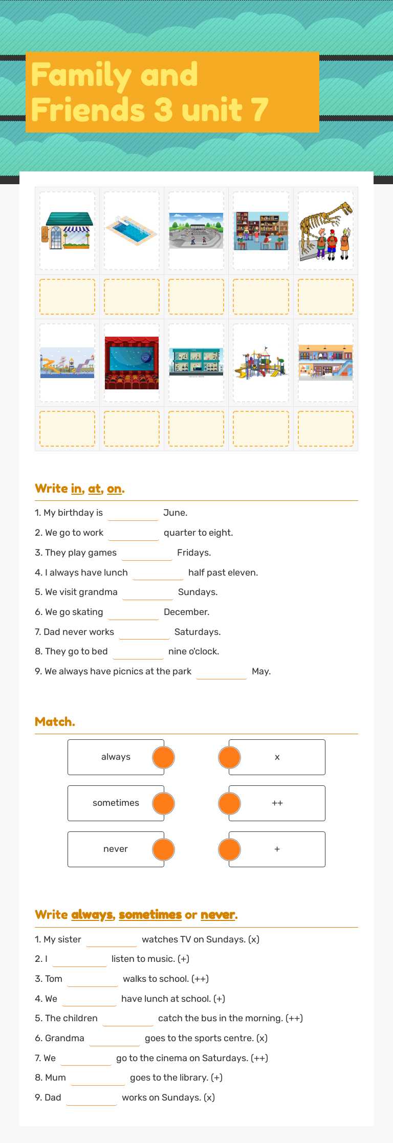Family and Friends 3 unit 7 worksheet preview image
