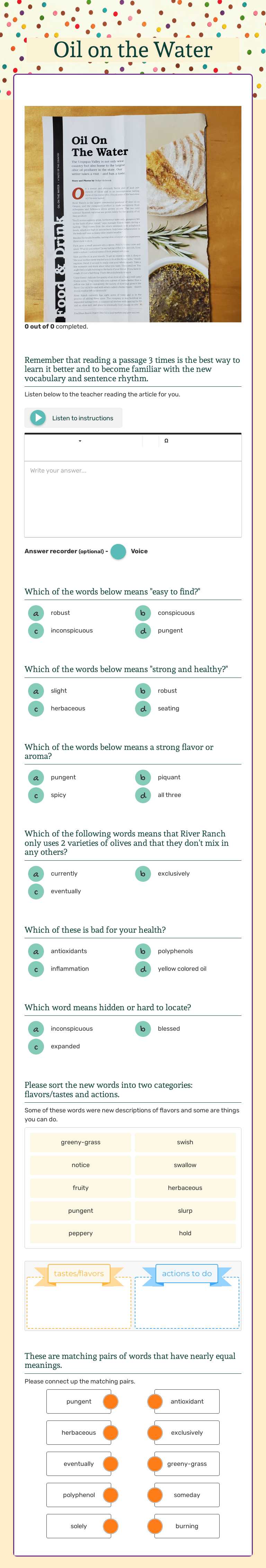 Oil on the Water worksheet preview image