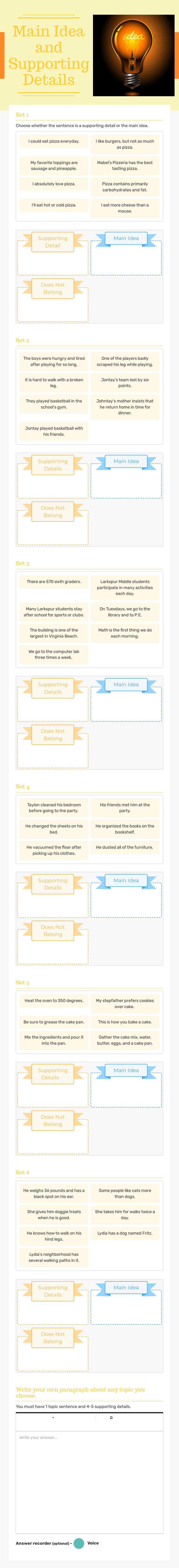 Main Idea and Supporting Details worksheet preview image