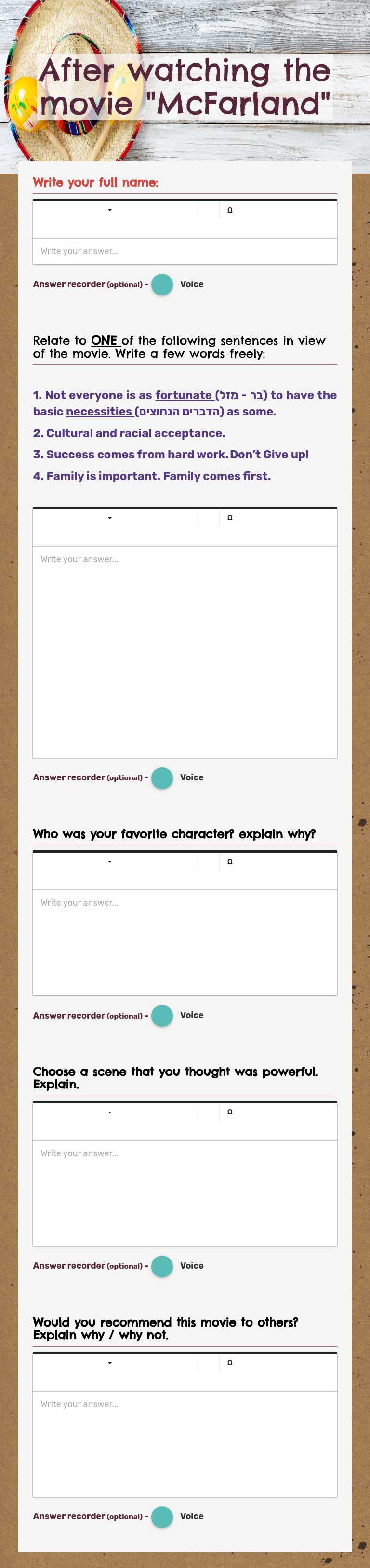 After watching the movie "McFarland" worksheet preview image