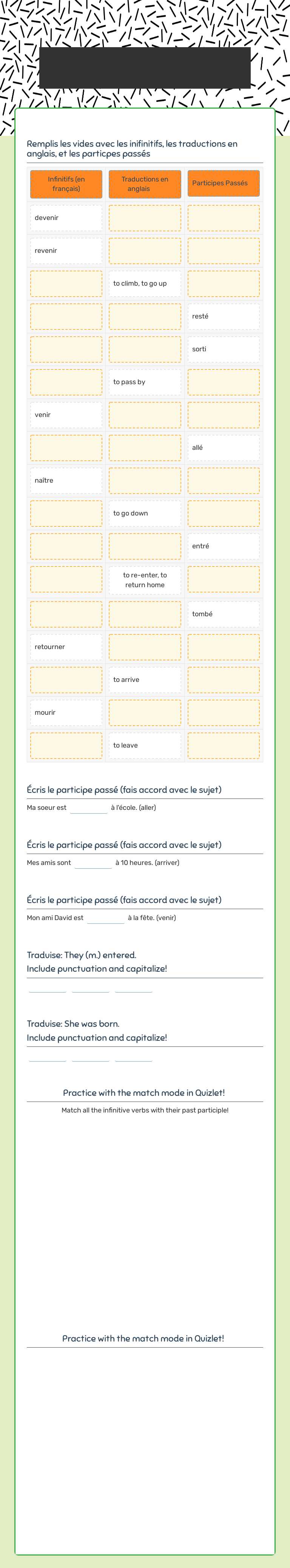 LE passé Composé avec être ou worksheet preview image