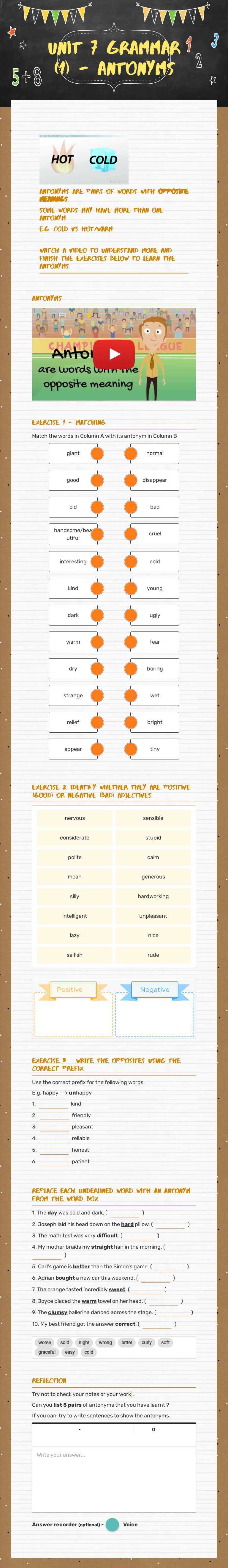 Unit 7 Grammar (1) - Antonyms Grade 6 worksheet preview