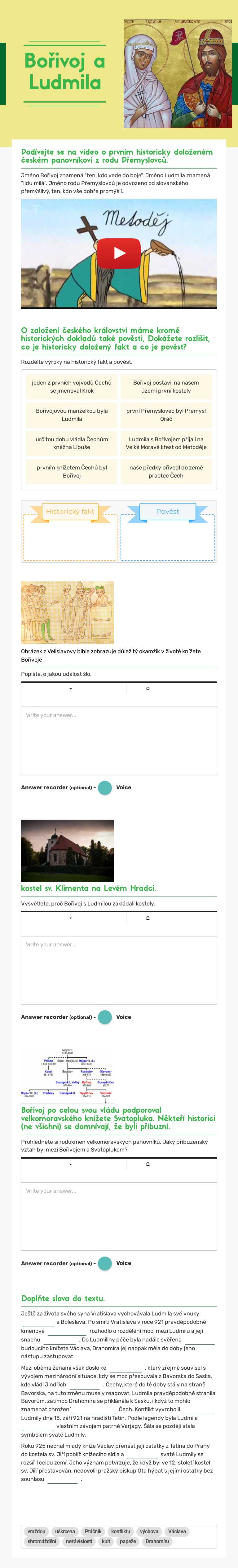 Bořivoj a Ludmila worksheet preview image