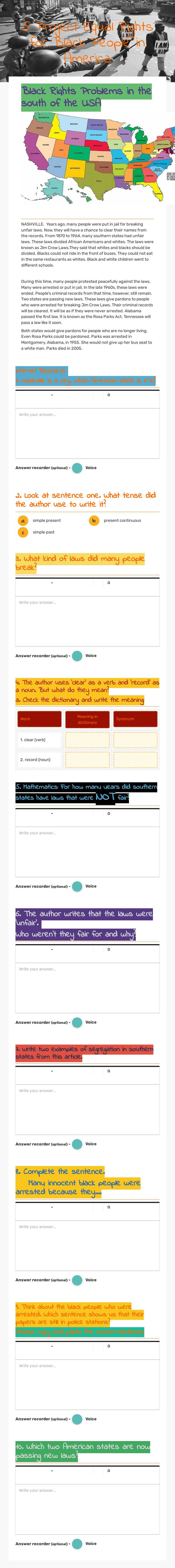 5 Project            
   Equal Rights for Black People in America worksheet preview image
