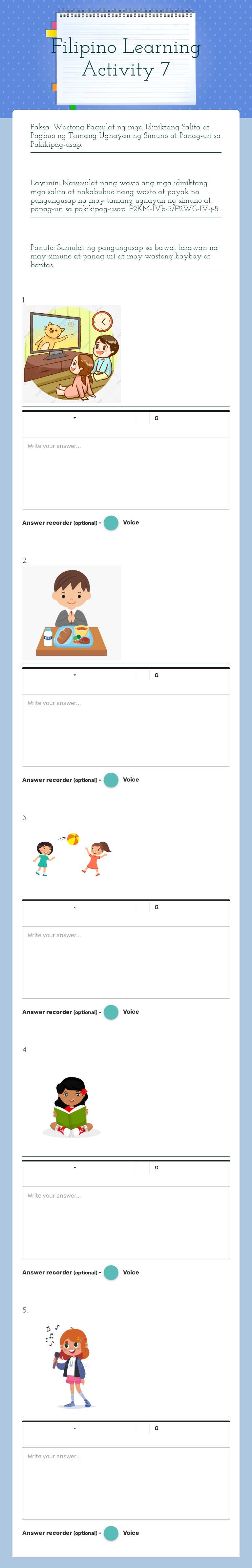 Filipino Learning Activity 7 worksheet preview image