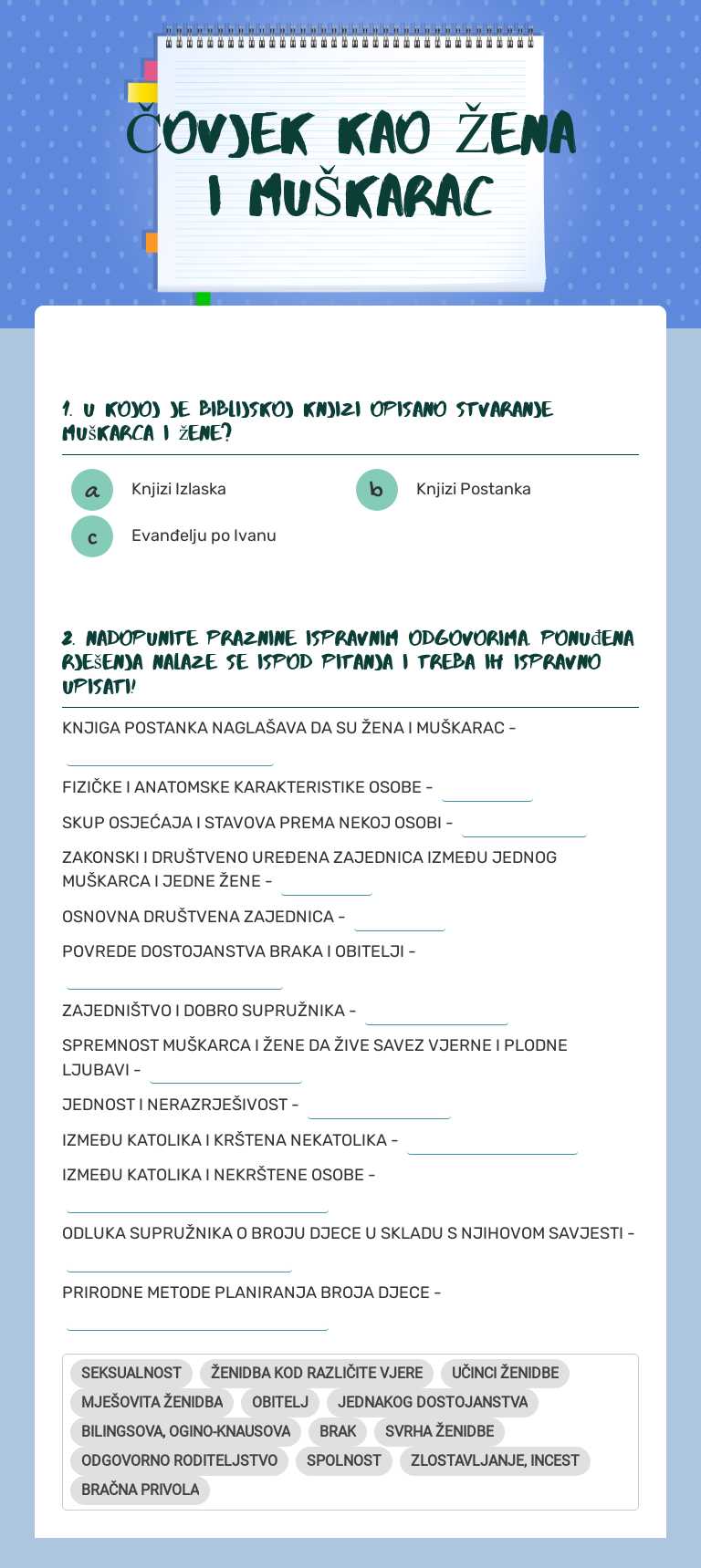 ČOVJEK KAO ŽENA I MUŠKARAC worksheet preview image