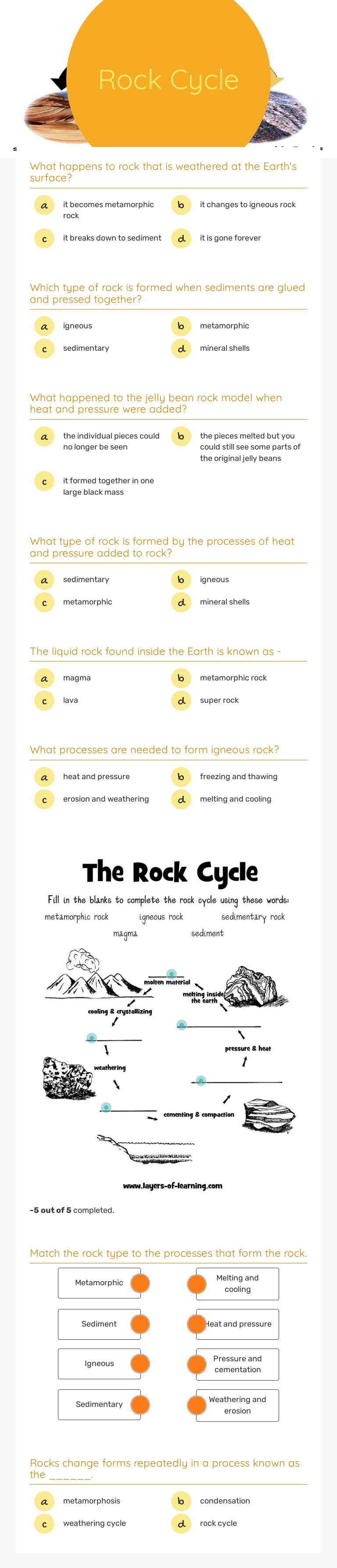 Rock Cycle Grade 6 worksheet preview