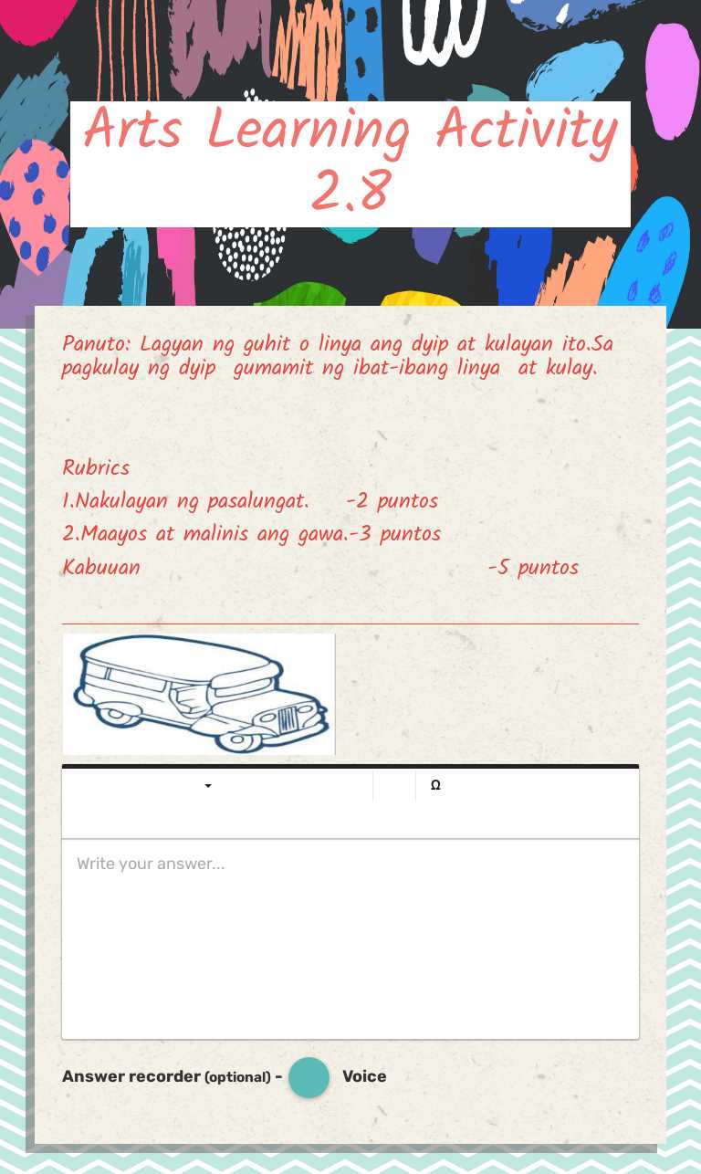 Arts Learning Activity 2.8 worksheet preview image