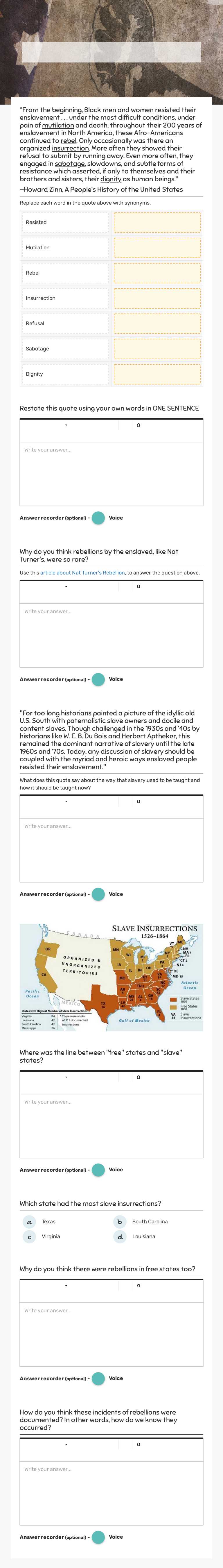 How the enslaved resisted worksheet preview